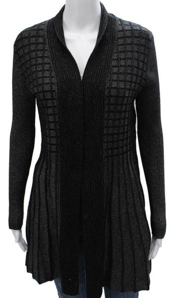 T Tahari Women Cardigan Black V-Neck Geometric Viscose Long Sleeve Size M