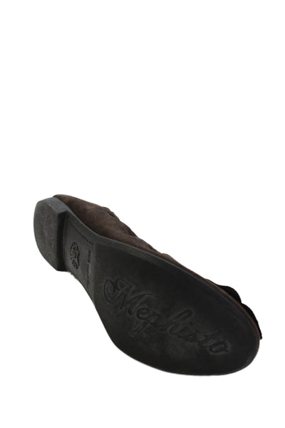 Mephisto Womens Suede Rhinestoned Flower Motif Brown Size 8