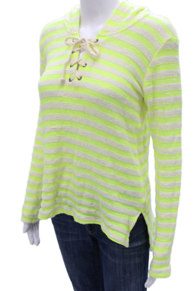 Splendid Women Hoodie Yellow Striped V-Neck Size XS