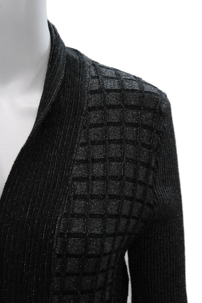 T Tahari Women Cardigan Black V-Neck Geometric Viscose Long Sleeve Size M