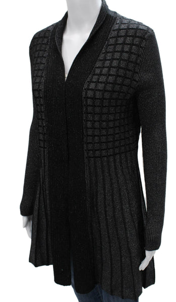 T Tahari Women Cardigan Black V-Neck Geometric Viscose Long Sleeve Size M