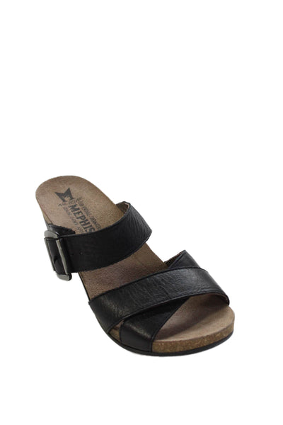Mephisto Womens Leather Crossed Strap Heeled Sandals Black Size 7