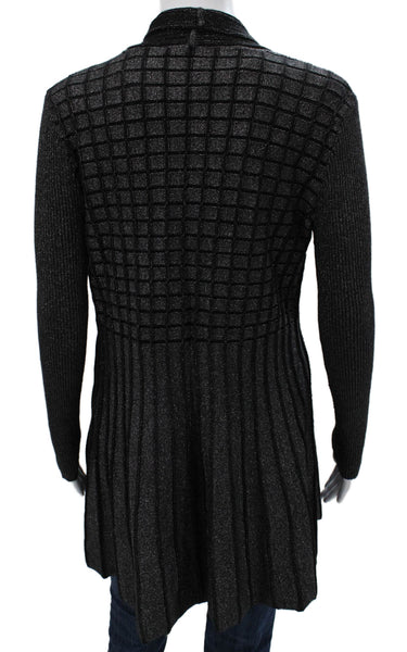 T Tahari Women Cardigan Black V-Neck Geometric Viscose Long Sleeve Size M