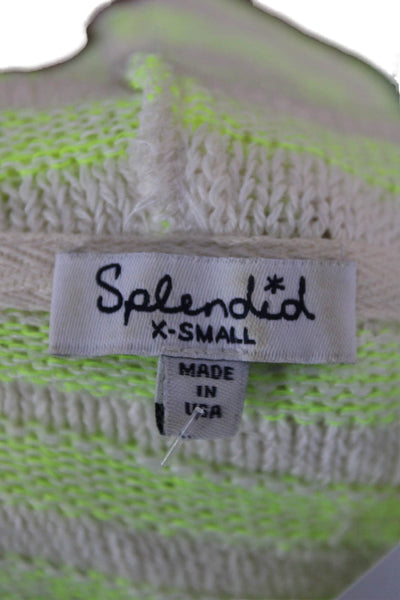 Splendid Women Hoodie Yellow Striped V-Neck Size XS