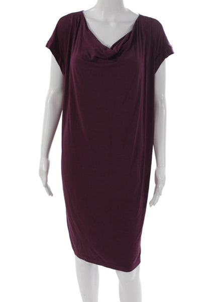 Eileen Fisher Womens Purple Cowl Neck Short Sleeve Shift Dress Rayon Size XS