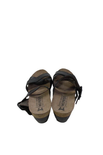 Mephisto Womens Leather Crossed Strap Heeled Sandals Black Size 7
