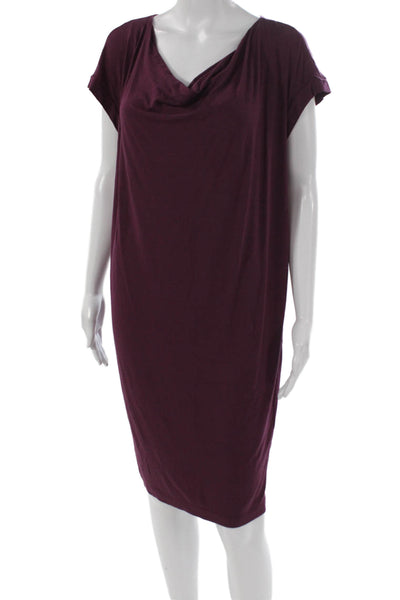 Eileen Fisher Womens Purple Cowl Neck Short Sleeve Shift Dress Rayon Size XS