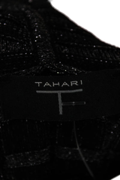T Tahari Women Cardigan Black V-Neck Geometric Viscose Long Sleeve Size M