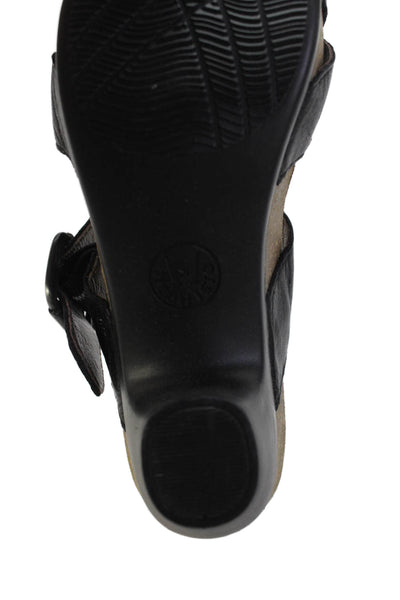Mephisto Womens Leather Crossed Strap Heeled Sandals Black Size 7