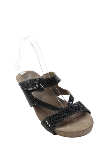 Mephisto Womens Faux Snakeskin Print Wedge Sandals Black Size 8