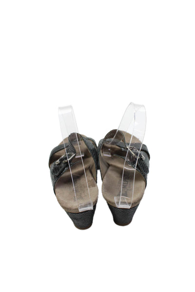Mephisto Womens Faux Snakeskin Print Wedge Sandals Black Size 8