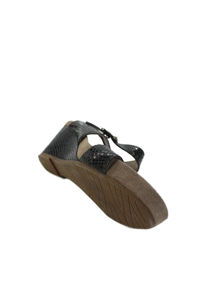 Mephisto Womens Faux Snakeskin Print Wedge Sandals Black Size 8