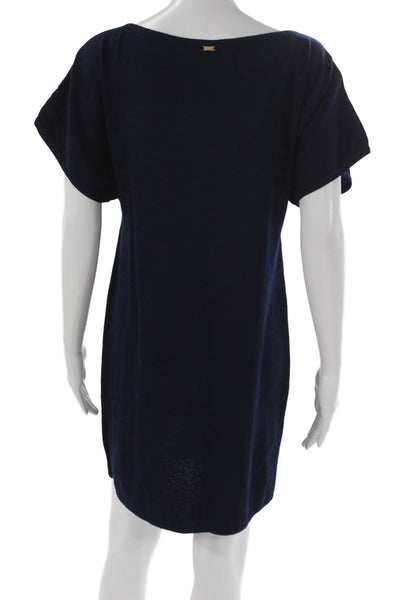 St. John Women Sweater Dress Blue Wool V Neck Short Sleeve Size PP