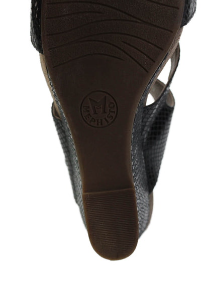 Mephisto Womens Faux Snakeskin Print Wedge Sandals Black Size 8