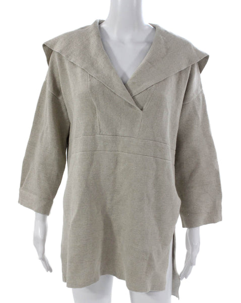 Adolfo Dominguez Women Tunic Beige V-Neck 3/4 Sleeve Cotton Pullover Size S