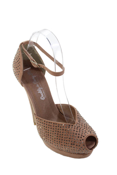 Jeffrey Campbell Womens Suede Ankle Strap Jeweled Peep Toe Heels Pink Size 7