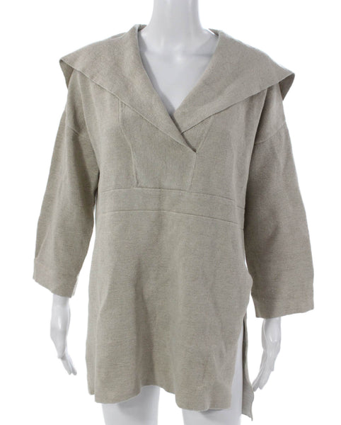 Adolfo Dominguez Women Tunic Beige V-Neck 3/4 Sleeve Cotton Pullover Size S