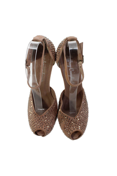 Jeffrey Campbell Womens Suede Ankle Strap Jeweled Peep Toe Heels Pink Size 7