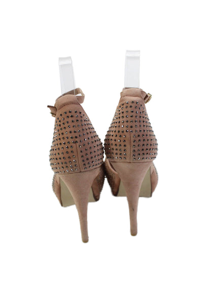 Jeffrey Campbell Womens Suede Ankle Strap Jeweled Peep Toe Heels Pink Size 7