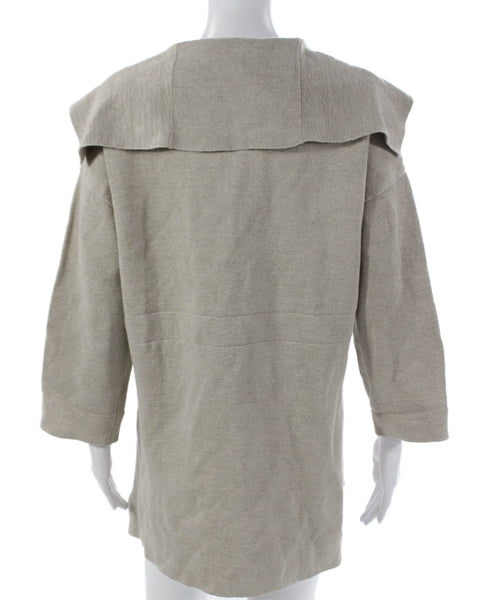 Adolfo Dominguez Women Tunic Beige V-Neck 3/4 Sleeve Cotton Pullover Size S