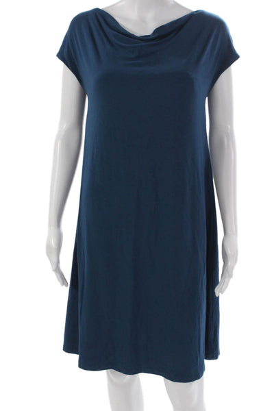 Eileen Fisher Women Shift Dress Blue Cowl Neck Short Sleeve Size XS