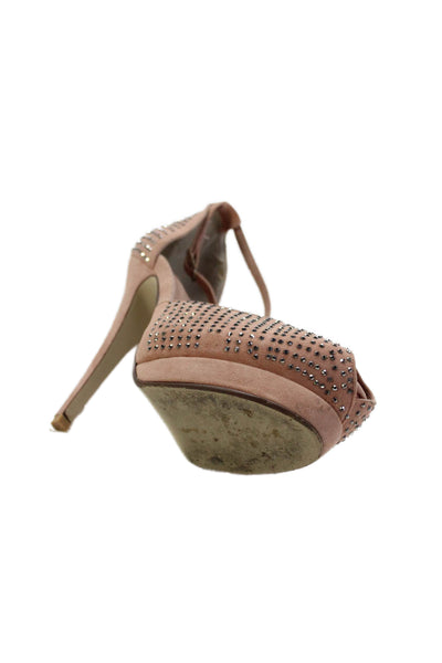 Jeffrey Campbell Womens Suede Ankle Strap Jeweled Peep Toe Heels Pink Size 7