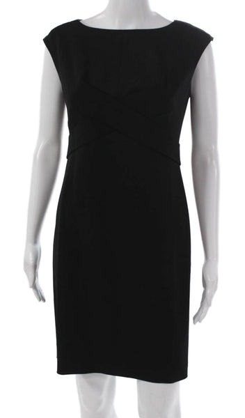 Ann Taylor Womens Sheath Dress Black Short Sleeve Boat Neck Zip Size 4P