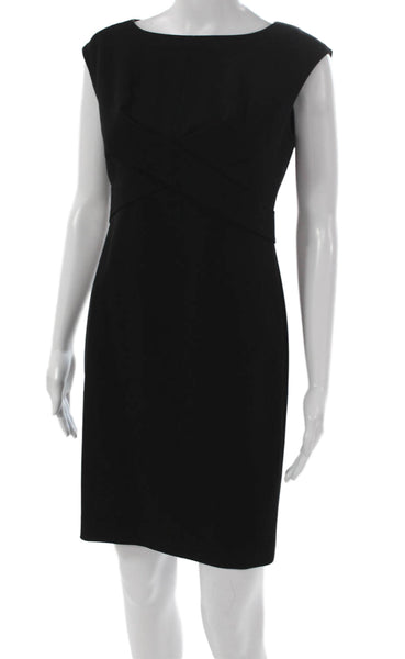 Ann Taylor Womens Sheath Dress Black Short Sleeve Boat Neck Zip Size 4P