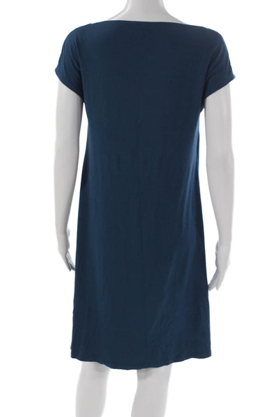 Eileen Fisher Women Shift Dress Blue Cowl Neck Short Sleeve Size XS