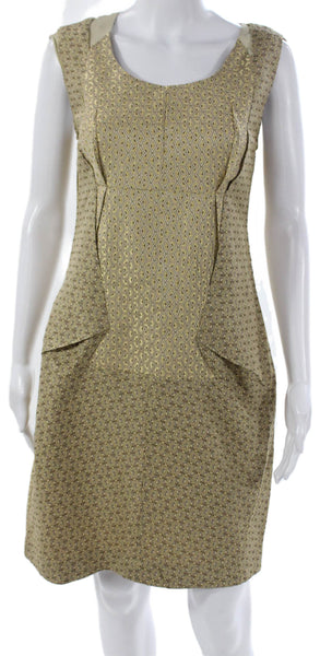 Cotelac Women Shift Dress Gold Geometric Sleeveless Round Neck Size 2