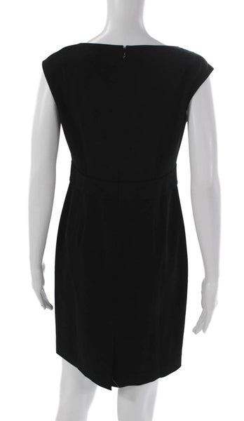 Ann Taylor Womens Sheath Dress Black Short Sleeve Boat Neck Zip Size 4P