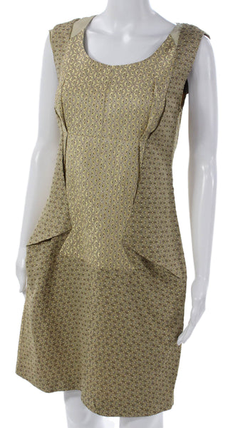 Cotelac Women Shift Dress Gold Geometric Sleeveless Round Neck Size 2