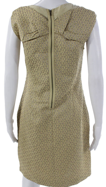 Cotelac Women Shift Dress Gold Geometric Sleeveless Round Neck Size 2