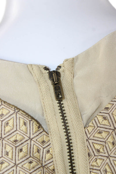 Cotelac Women Shift Dress Gold Geometric Sleeveless Round Neck Size 2