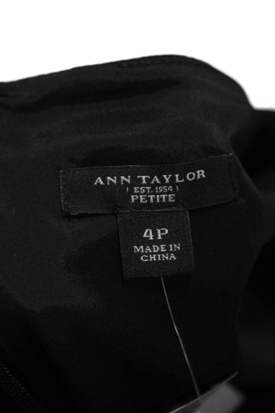 Ann Taylor Womens Sheath Dress Black Short Sleeve Boat Neck Zip Size 4P
