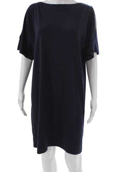 Eileen Fisher Women Shift Dress Blue Tencel Boat Neck Short Sleeve Size XS
