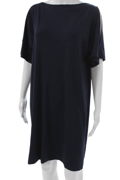 Eileen Fisher Women Shift Dress Blue Tencel Boat Neck Short Sleeve Size XS