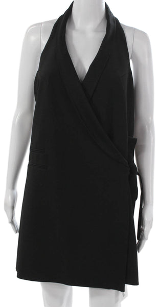 Topshop Women Wrap Dress Black Halter Tie Mini Above Knee Size 8