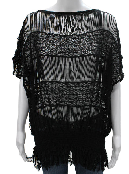 Trina Turk Women Tunic Black Cotton Boat Neck Geometric Short Sleeve Size XS