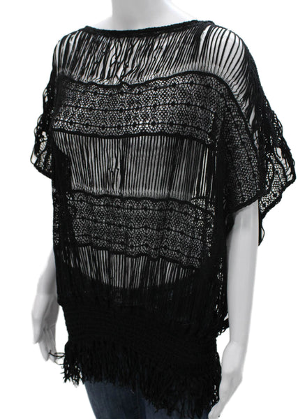 Trina Turk Women Tunic Black Cotton Boat Neck Geometric Short Sleeve Size XS