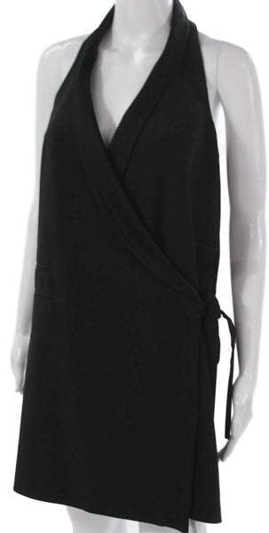 Topshop Women Wrap Dress Black Halter Tie Mini Above Knee Size 8