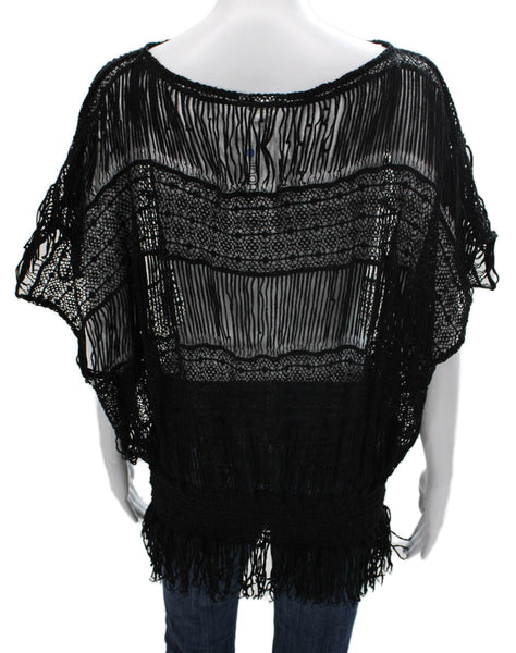 Trina Turk Women Tunic Black Cotton Boat Neck Geometric Short Sleeve Size XS