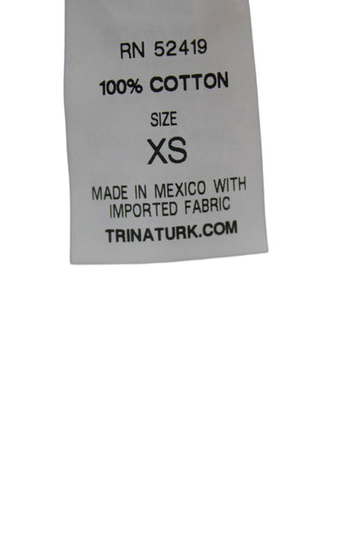 Trina Turk Women Tunic Black Cotton Boat Neck Geometric Short Sleeve Size XS