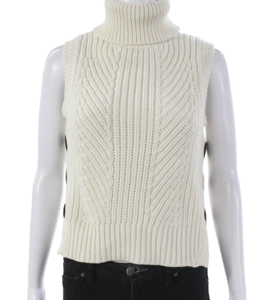 Derek Lam 10 Crosby Women Ivory Sleeveless Turtleneck Sweater Vest Size S
