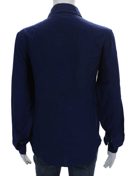 M Missoni Women Basic Silk Collared Button-Up Blue Long Sleeve Size 40