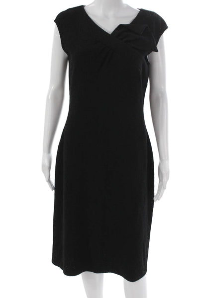St. John Womens Wool Sheath Dress Black V-Neck Sleeveless Zip Size 8