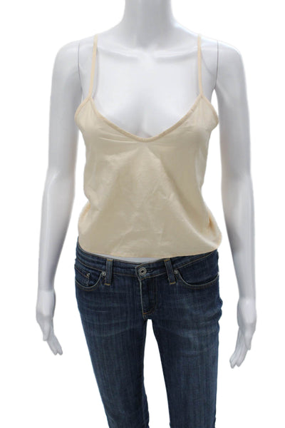 Sea New York Women Beige Cotton V-Neck Sleeveless Tank Solid Size XS