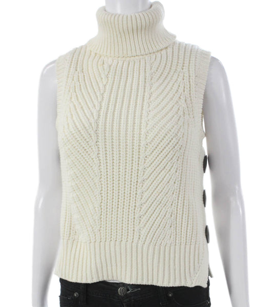 Derek Lam 10 Crosby Women Ivory Sleeveless Turtleneck Sweater Vest Size S