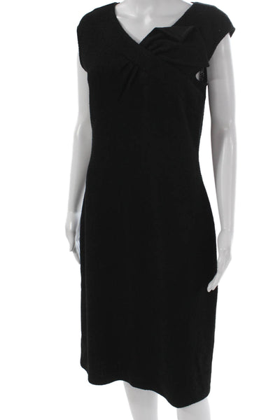 St. John Womens Wool Sheath Dress Black V-Neck Sleeveless Zip Size 8