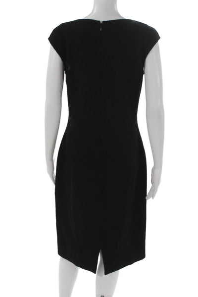 St. John Womens Wool Sheath Dress Black V-Neck Sleeveless Zip Size 8